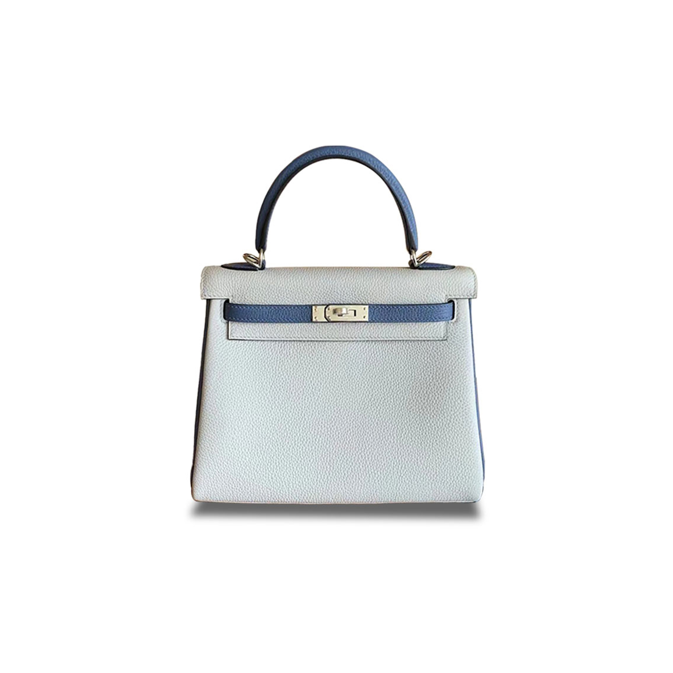 HERMÈS KELLY 25 TOGO HAZE BLUE AND AGATE BLUE SILVER BUCKLE (25*17*7cm) 